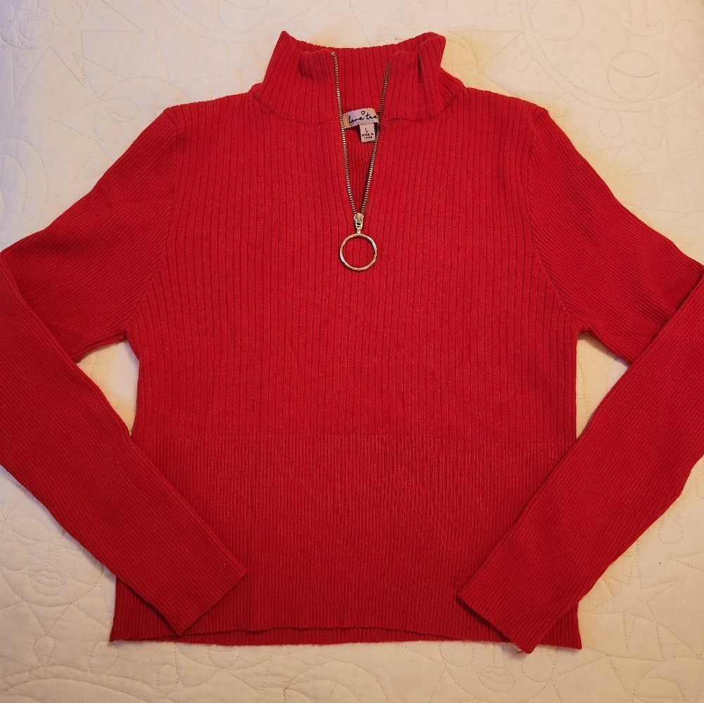 Love Tree Red Ribbed Turtleneck Sweater